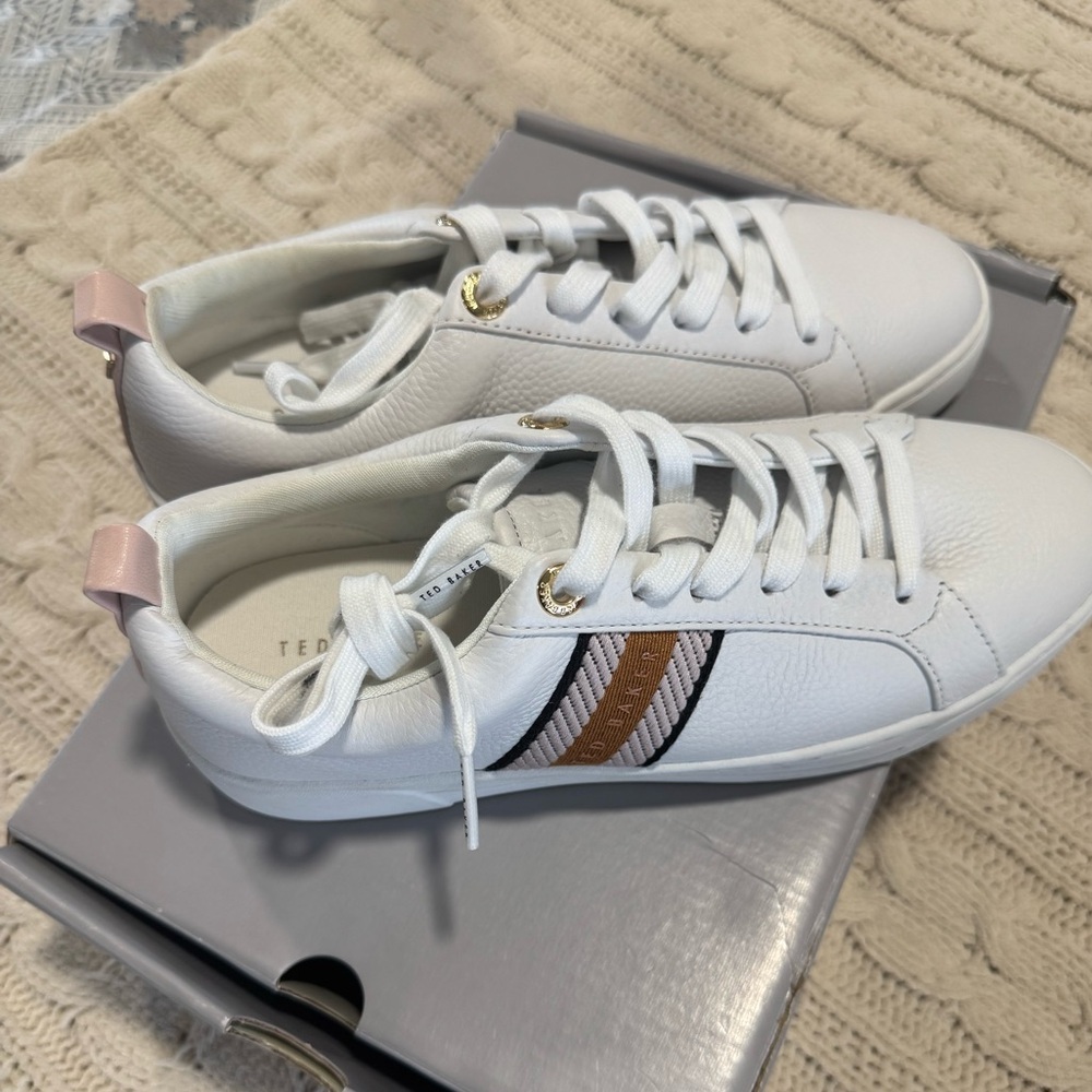 Ted Baker White Sneakers with Pink and Gold Accents